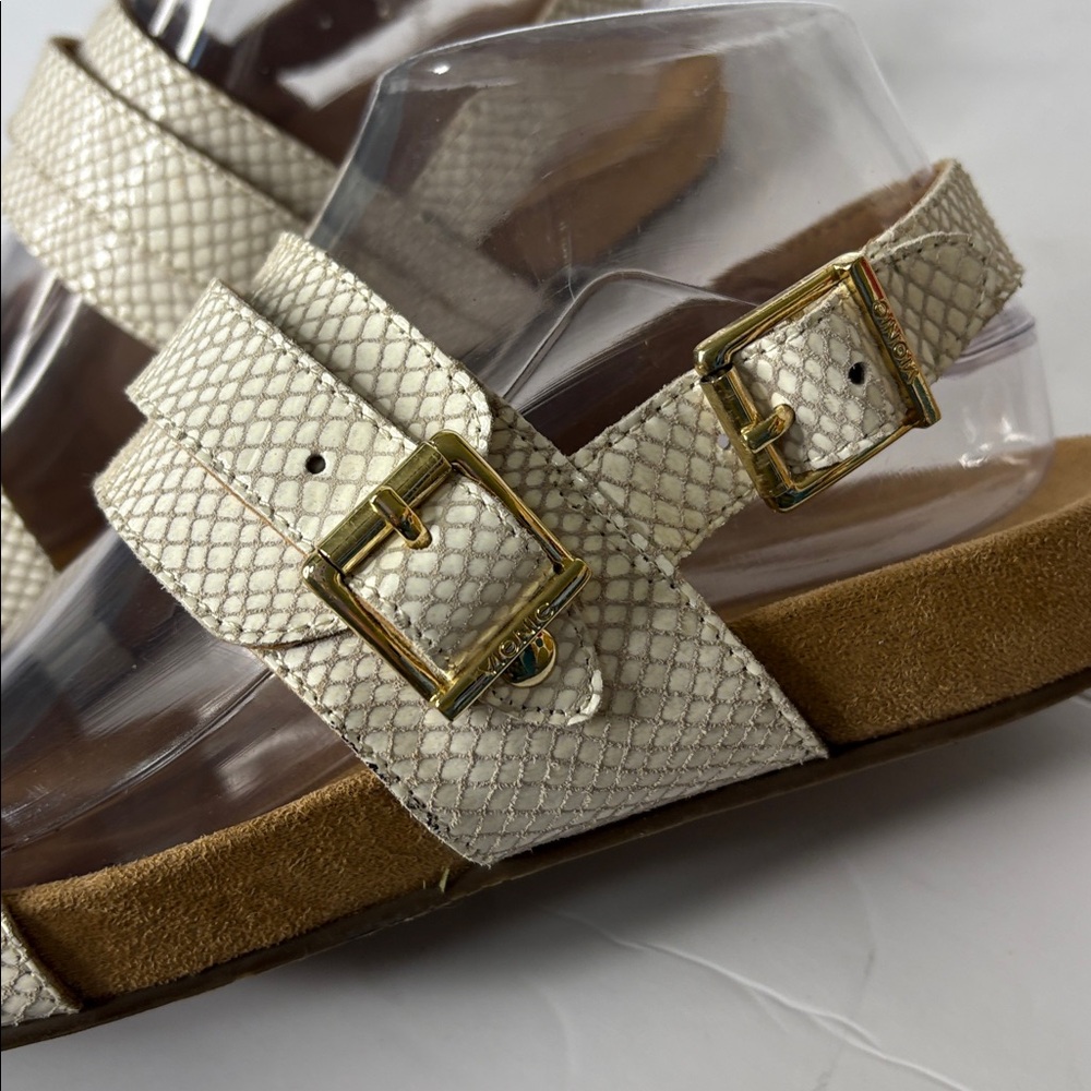 Vionic "Snakeskin" Leather Backstrap Sandals Cream/Beige - Picture 9 of 11